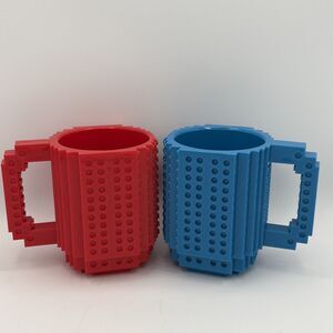 Set of 2 - Building On Brick Mugs , Blue & Red  Kids Mug/ Cup, Fun For Hours